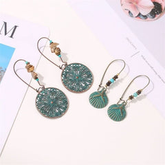 Carved earrings women's exaggerated hollow flower leaf earrings green plant earrings - Nimall