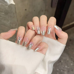 Cold Nail Art Silver Mirror Nail Art Magic Mirror Powder Wearing Nail Temperament White Butterfly Nail Art Explosive Diamond - Nimall