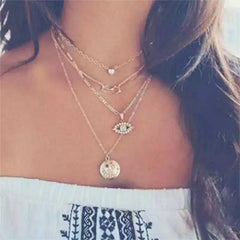 Cold wind metal multi - layer necklace women's simple long personalized moon collarbone chain pendant - Nimall