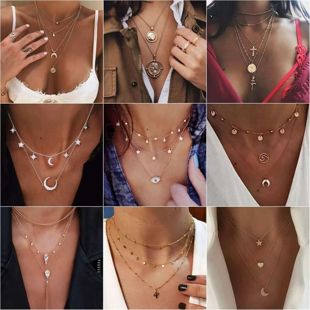 Cold wind metal multi - layer necklace women's simple long personalized moon collarbone chain pendant - Nimall