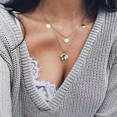 Cold wind metal multi - layer necklace women's simple long personalized moon collarbone chain pendant - Nimall