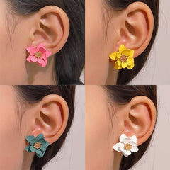 Color frosted flower earrings sweet floral earrings temperament earrings - Nimall