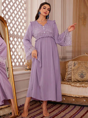 Contrast Lace Long Sleeve Nightgown Womens Lingerie - Nimall