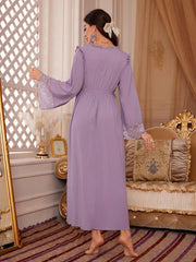 Contrast Lace Long Sleeve Nightgown Womens Lingerie - Nimall