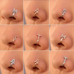 Copper inlaid zircon letter U - shaped nose clip nose ring puncture jewelry - Nimall