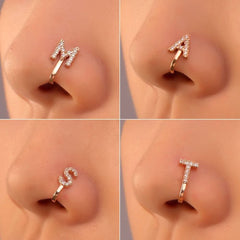 Copper inlaid zircon letter U - shaped nose clip nose ring puncture jewelry - Nimall