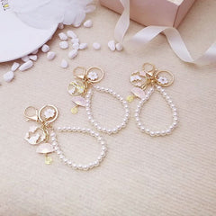 Cute Fu wreath pearl cherry blossom rabbit keychain bag pendant DIY gift U disk hanging pendant female gift - Nimall