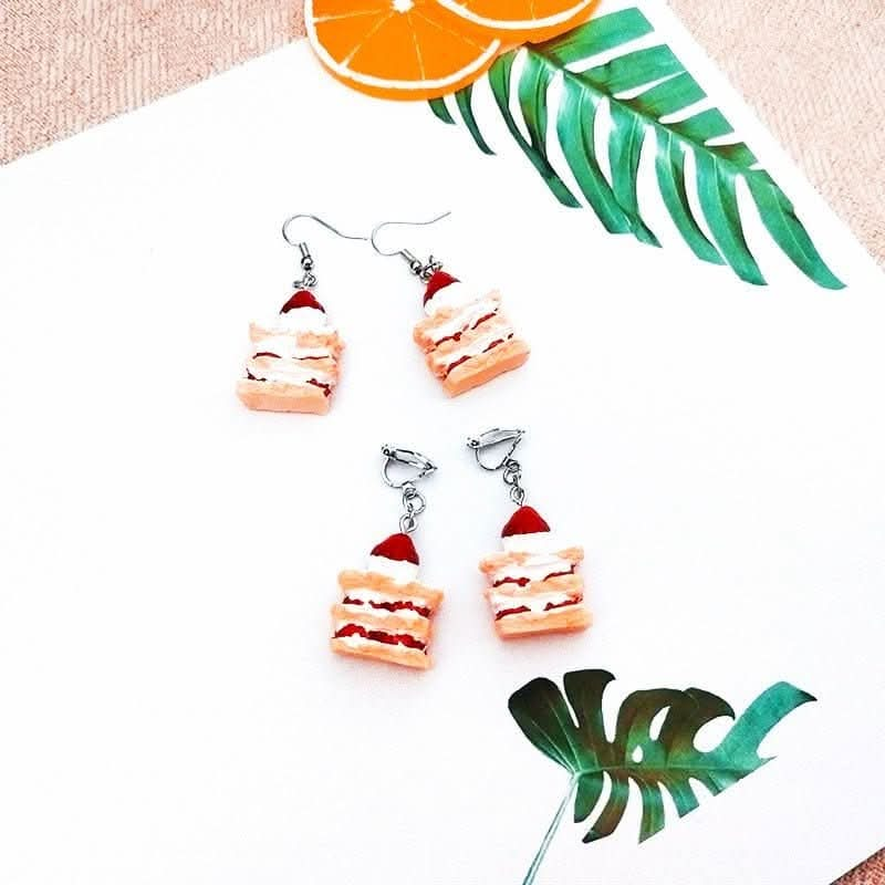 Cute Napoleon Sweet Creative Handmade ins Strawberry Cake Earrings Holeless Ear Clips - Nimall