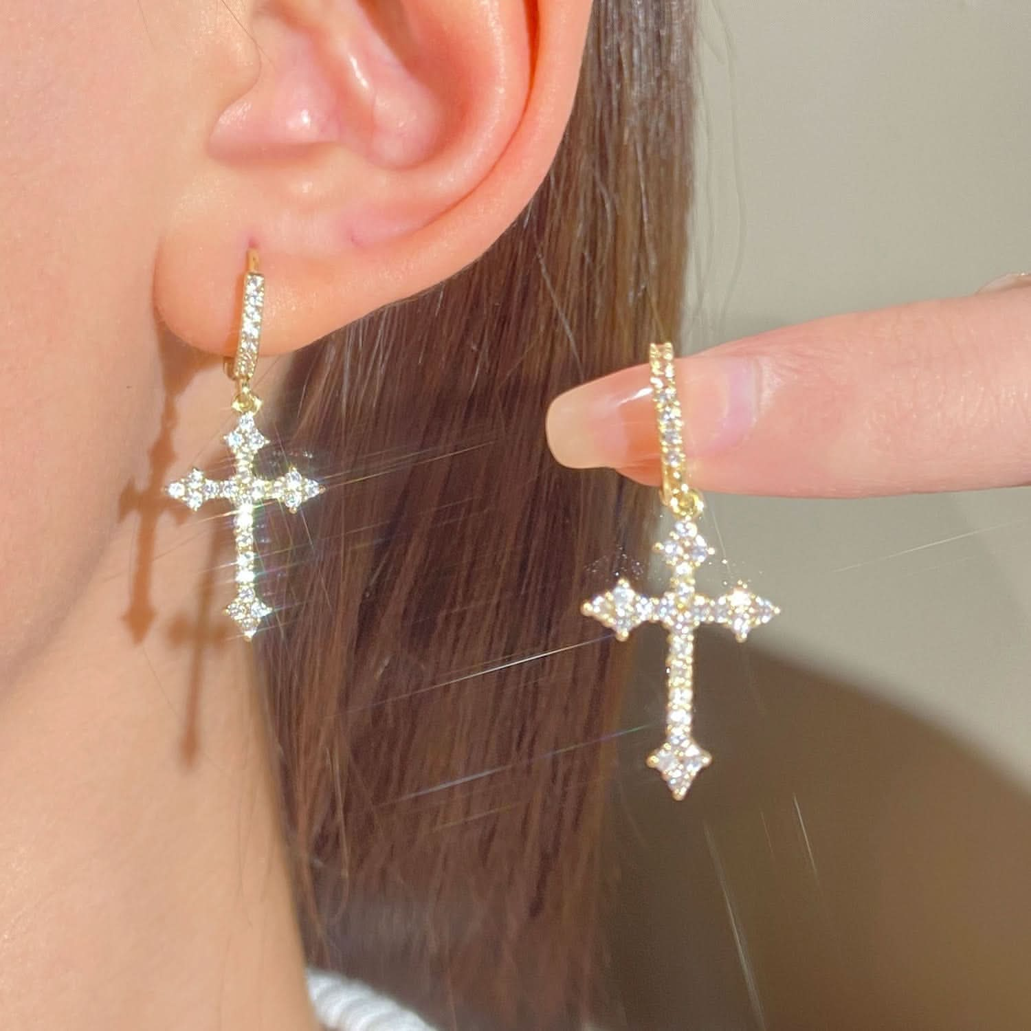 Diamond earrings women's light luxury super flash cross fashion earrings - Nimall