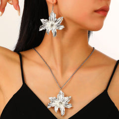 Diamond Lily Pendant Necklace Earrings Set Women's Niche Temperament Flower Jewelry - Nimall