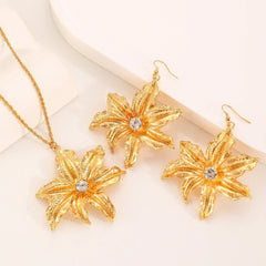 Diamond Lily Pendant Necklace Earrings Set Women's Niche Temperament Flower Jewelry - Nimall