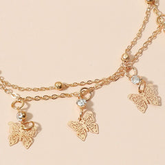 Double - layer love anklet, retro alloy peach heart multi - layer beach chain, cold wind - Nimall