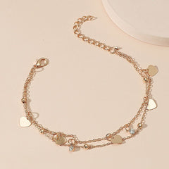 Double - layer love anklet, retro alloy peach heart multi - layer beach chain, cold wind - Nimall