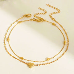 Double - layer love anklet, simple alloy heart - shaped anklet, beach foot chain. - Nimall