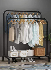 Double layer metal clothing storage rack black NH148 AL202 - Nimall