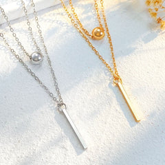 Double - layer necklace female creative simple square pendant stacked collarbone chain - Nimall