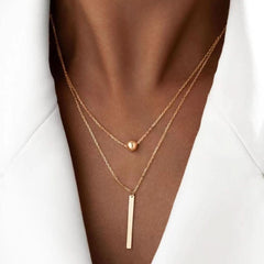 Double - layer necklace female creative simple square pendant stacked collarbone chain - Nimall