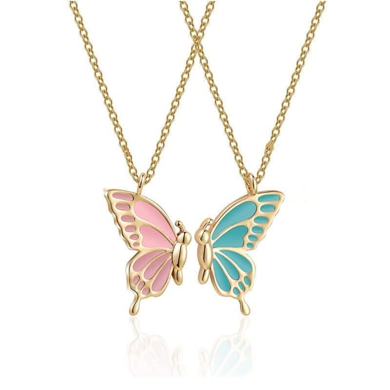 Dripping Butterfly Necklace Double Spell Color Friendship Set Clavicle Chain - Nimall