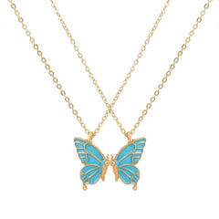 Dripping Butterfly Necklace Double Spell Color Friendship Set Clavicle Chain - Nimall