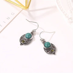 Ear jewelry turquoise pendant retro hollow carved earrings - Nimall