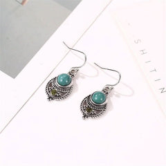 Ear jewelry turquoise pendant retro hollow carved earrings - Nimall