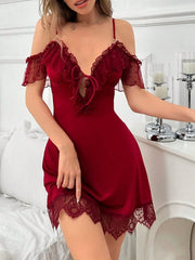 Elegant Ruffle Nightgown For Women With Mesh Womens Lingerie - Nimall