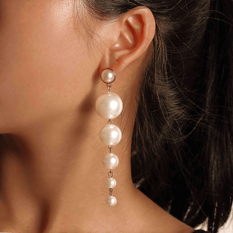 Elegant temperament series pearl earrings exaggerated long earrings - Nimall