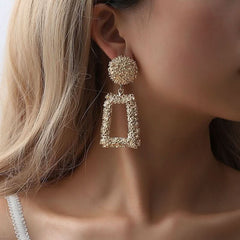 Exaggerated Atmospheric Frosted Geometric Earrings Creative Personality Metal Earrings - Nimall