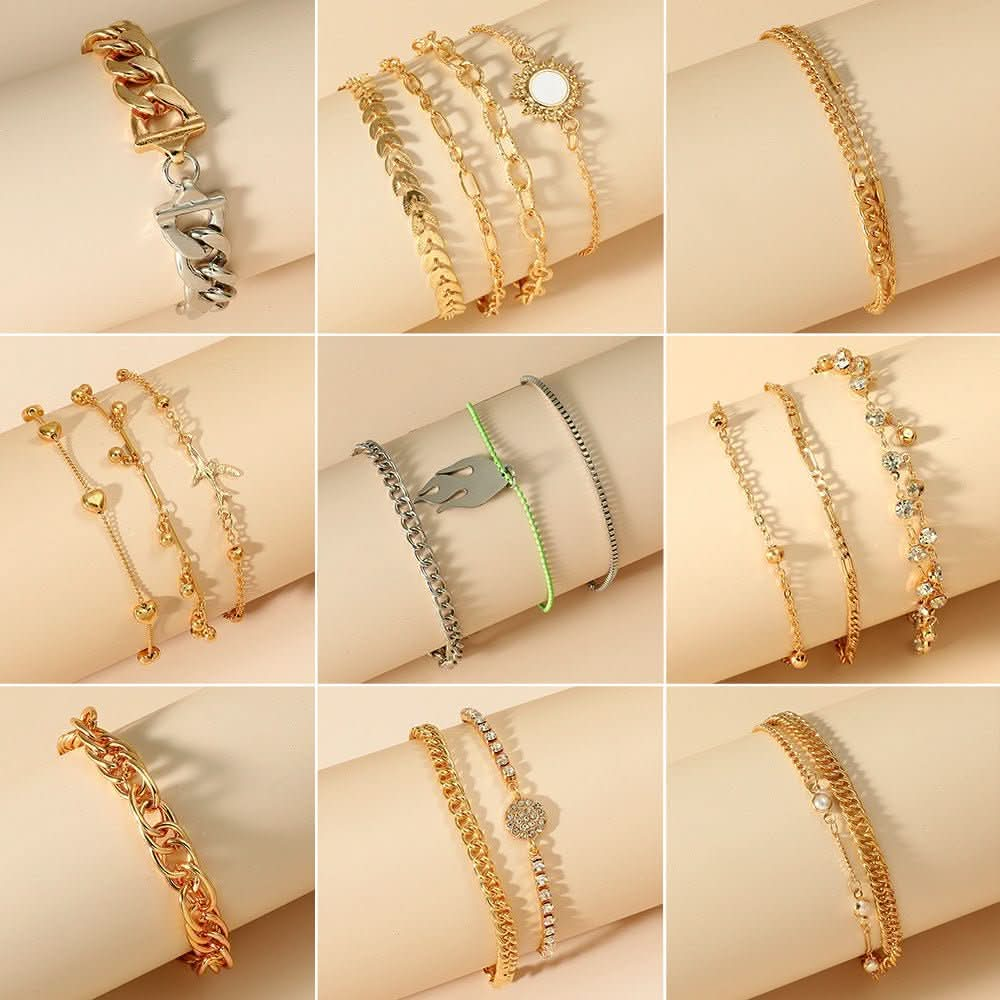 Exaggerated geometric beaded thick chain bracelet hollow multi - layer anklet female - Nimall