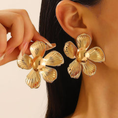 Exaggerated personality stud earrings irregular metal texture flower earrings - Nimall