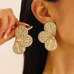 Exaggerated personality stud earrings irregular metal texture flower earrings - Nimall