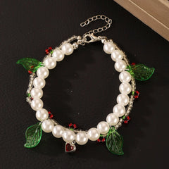 Fashion Beaded Cherry Bracelet Sweet Pearl Love Bracelet - Nimall