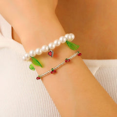 Fashion Beaded Cherry Bracelet Sweet Pearl Love Bracelet - Nimall