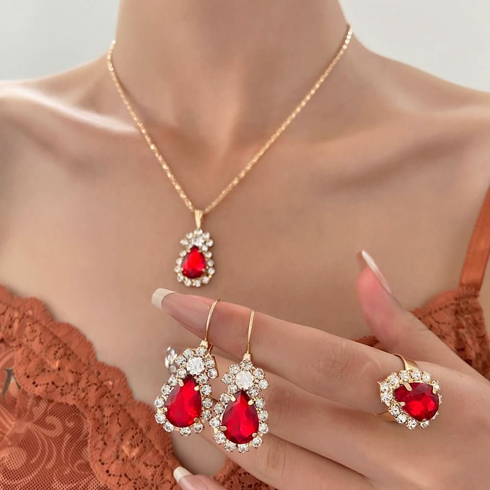 Fashion Colored Rhinestone Necklace Set Bridal Accessories - Nimall