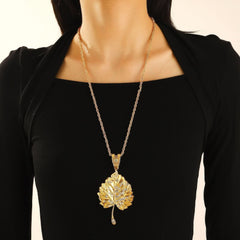 Fashion diamond - encrusted maple leaf pendant necklace female personality exaggerated leaf long sweater chain - Nimall