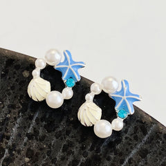 Fashion drop glaze starfish imitation pearl stud earrings - Nimall