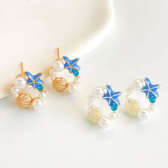 Fashion drop glaze starfish imitation pearl stud earrings - Nimall