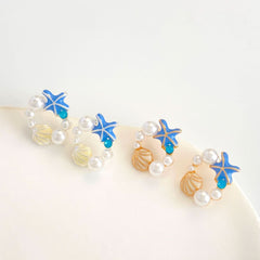 Fashion drop glaze starfish imitation pearl stud earrings - Nimall