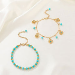 Fashion retro two - piece set alloy turquoise hollow flower bracelet - Nimall