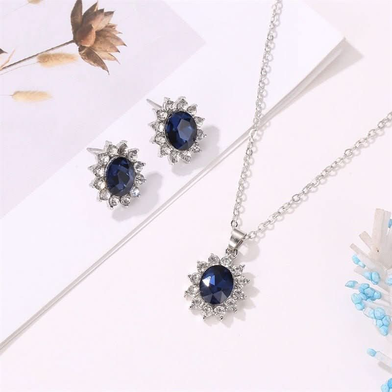 Fashion Set Jewelry Sunflower Zircon Earrings Sapphire Necklace Pendant - Nimall