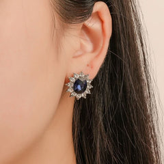 Fashion Set Jewelry Sunflower Zircon Earrings Sapphire Necklace Pendant - Nimall