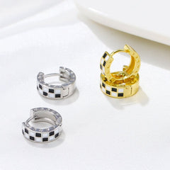 Fashion temperament niche design geometric black and white checkered earrings - Nimall