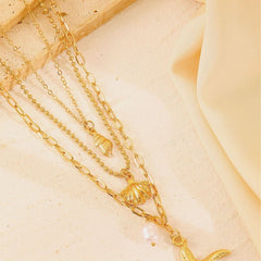 Fashion three - layer starfish pearl pendant necklace women's holiday jewelry - Nimall