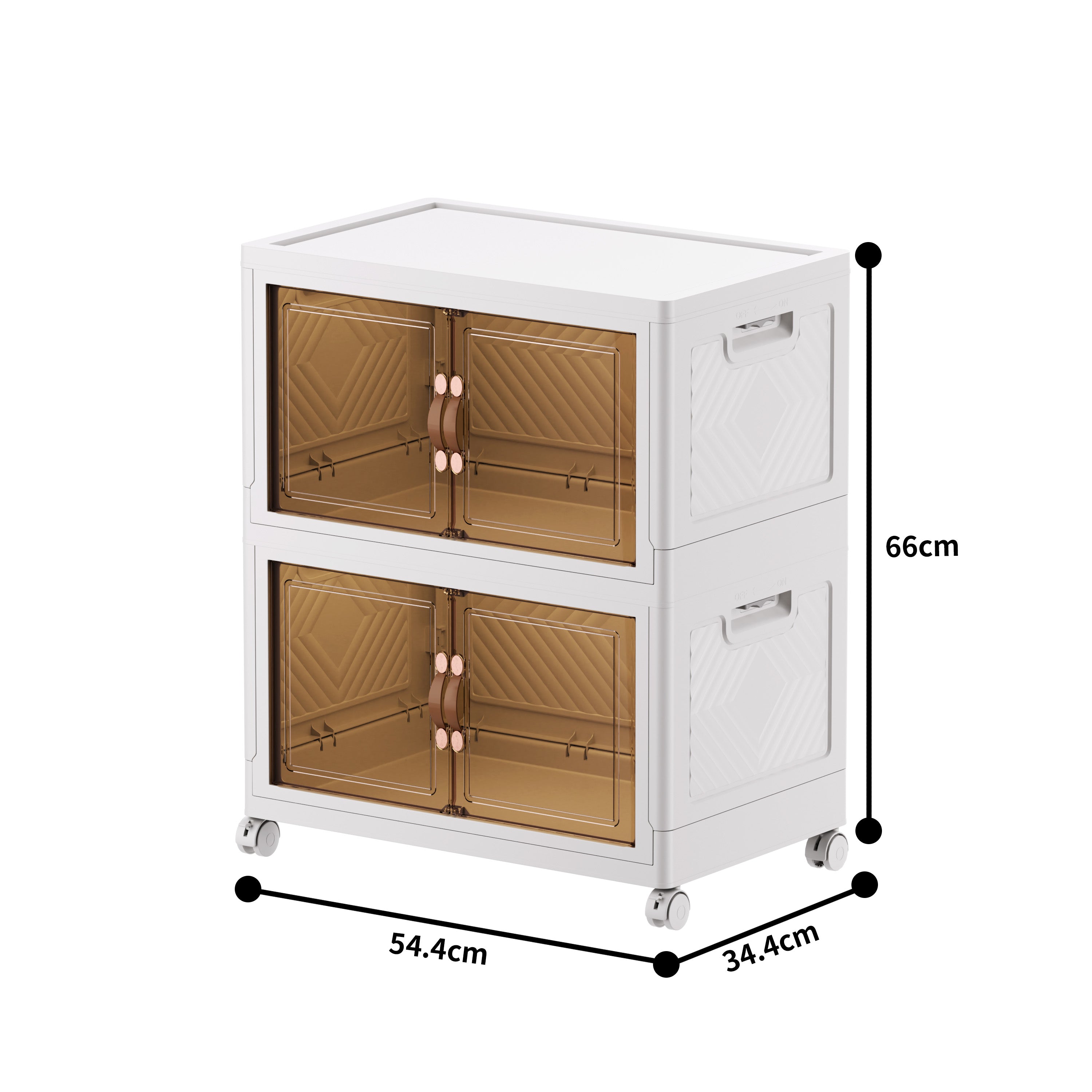 【KSA STOCK】Foldable plastic storage box with wheels and doors and two shelves, medium size 66*55cm NK007