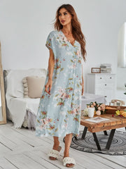 Floral Print Batwing Sleeve Maxi Dress Womens Lingerie - Nimall