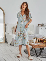 Floral Print Batwing Sleeve Maxi Dress Womens Lingerie - Nimall