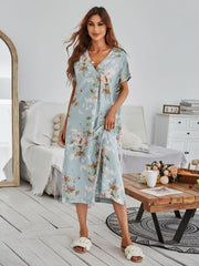 Floral Print Batwing Sleeve Maxi Dress Womens Lingerie - Nimall