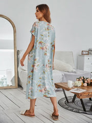 Floral Print Batwing Sleeve Maxi Dress Womens Lingerie - Nimall