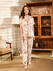 Floral Print Piping Trim Pajama Set Womens Lingerie - Nimall