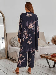 Floral Print Robe Top And Pants Pajama Set Womens Lingerie - Nimall